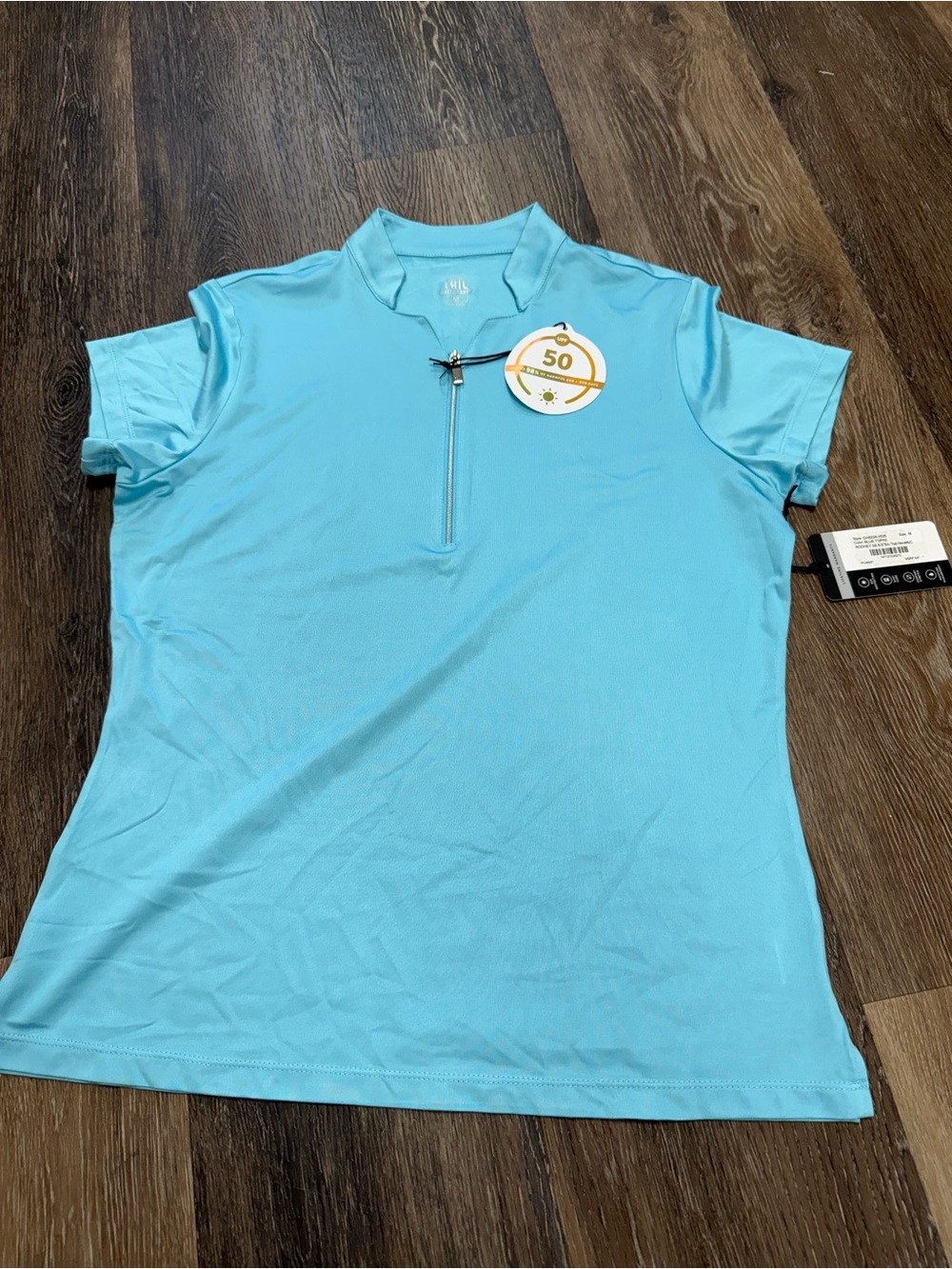 Light Blue Short Sleeve Zip Polo Top UPF 50